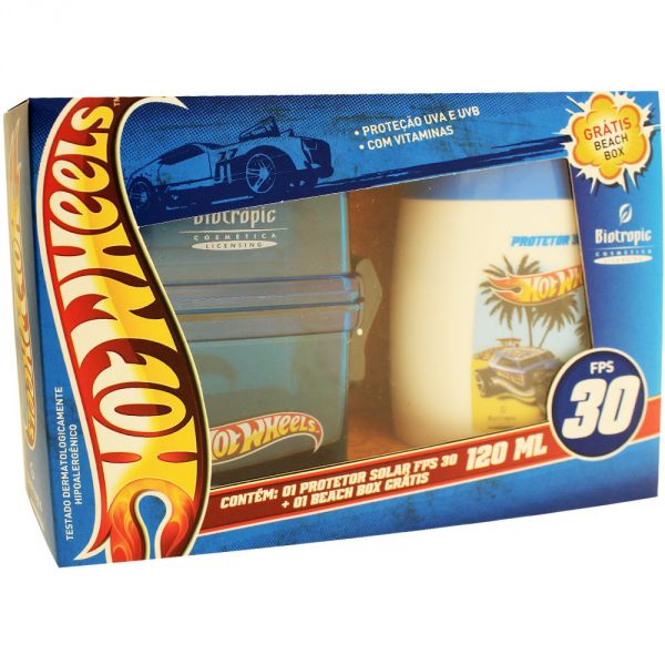 KIT PROTETOR SOLAR + BEACH BOX HOT WHEELS FPS 30